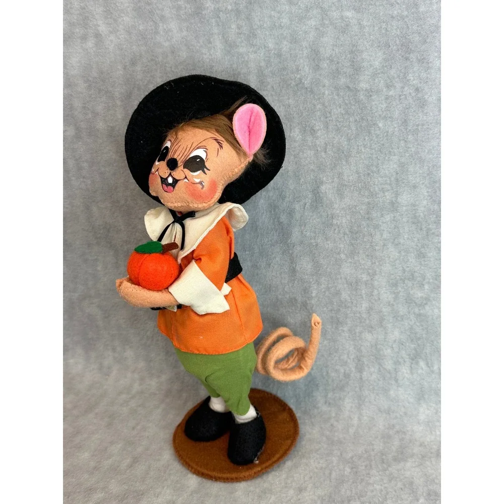 VTG Annalee Pilgrim Boy Mouse Folk Art Felt Figurine‎ Thanksgiving Autumn Decor